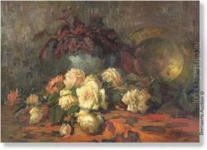 Still Lifewith Roses And Copper Plate. Still Lifewith Roses And Copper Plate.