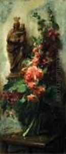 Nature Morte Aux Fleurs Et A La Statuette De Lavi by Frans Mortelmans