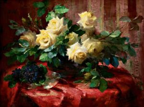 Natura Morta Con Mazzo Di Rose Gialle E Violette - view 1