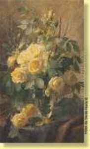 Vase Fleuri De Roses Jaunes by Frans Mortelmans