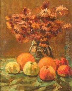 Stilleben Mit Apfeln Und Blumenvase by Frans Mortelmans