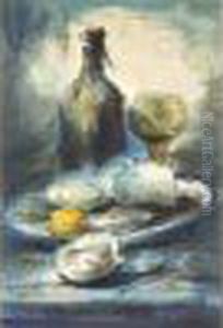 Stilleven Met Oesters, Roemer En Wijnfles by Frans Mortelmans