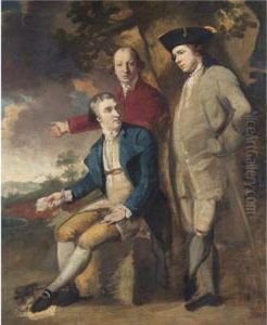 Three Gentlemen In A Landscape by John Hamilton Mortimer