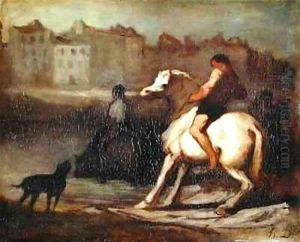 The Watering Place Bank of the Seine by Honore Daumier