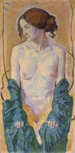 Weiblicher Akt Mit Blauem Schal