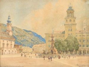 Der Residenzplatz In Salzburg by Richard Moser