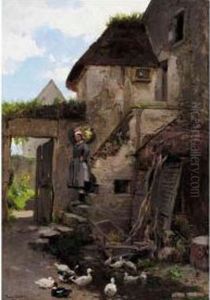 Farmyard With Ducks by Henry Mosler