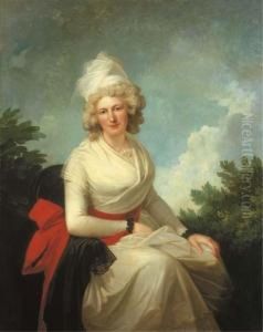 Portrait D'une Femme Assise, Portant Une Robe Et Un Fichublancs