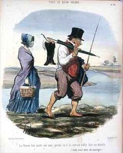 Caricature ridiculing Chapter VI of the Rights and Duties of Spouses in the French Code Civil promulgated by Napoleon in 1804 by Honore Daumier