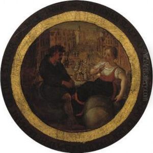An Allegory Of Commerce: Peasants Seated In Front Of A View Of A Town
