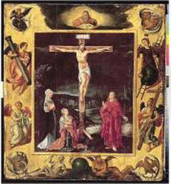 The Crucifixion, Within A Border
Bearing The Symbols Of The Four Evangelists And Angels Bearing The
Instruments Of The Passion - view 1
