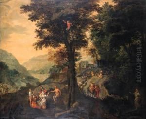 The Flight Into Egypt With 
Peasants Resting Under A Tree Nearby Anda Shepherd With His Flock On A 
Road Beyond, A Valley In Thedistance