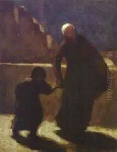 Woman And Child On A Bridge 1845-48 by Honore Daumier