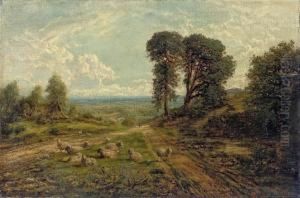 A Flock Of Sheep In An Extensive Landscape by George William Mote