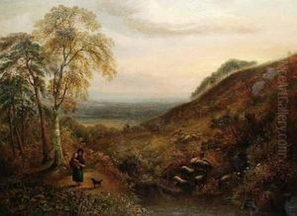 Figure And Sheep In A Downland Setting - view 1