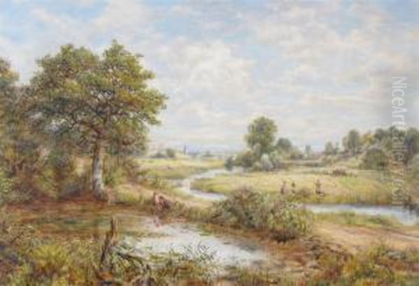 A River Landscape With Figures Haymaking - view 1