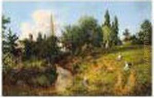 On The River Bank, Signed And Dated 1865, Oil On Canvas, 49 X 75 Cm.; 19 1/2 X 29 1/2 In by George William Mote