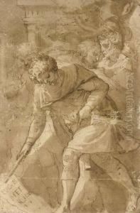 Four Warriors, In The Manner Of Polidoro Da Caravaggio by Raffaello Motta