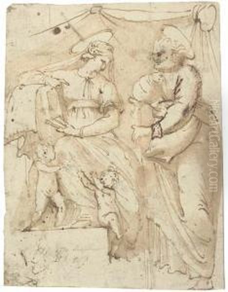 Avec Inscriptions Et Des Etudes De Plafond (verso) - view 1