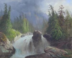 Swiss Waterfall Scene by Luc Henri Mottu