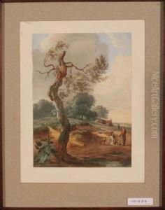 Paysage Et Personnages. 1837 by Luc Henri Mottu