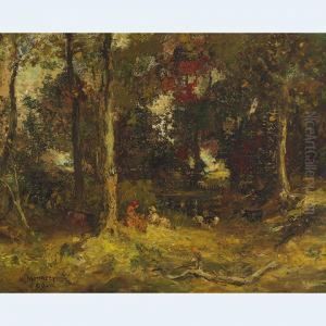 Figures In A Forest Clearing by William Mouncey
