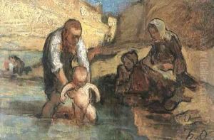Le premier bain by Honore Daumier