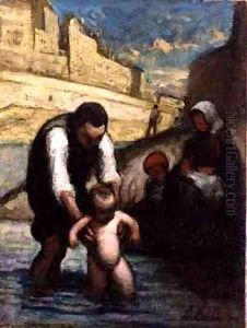 The First Swim by Honore Daumier