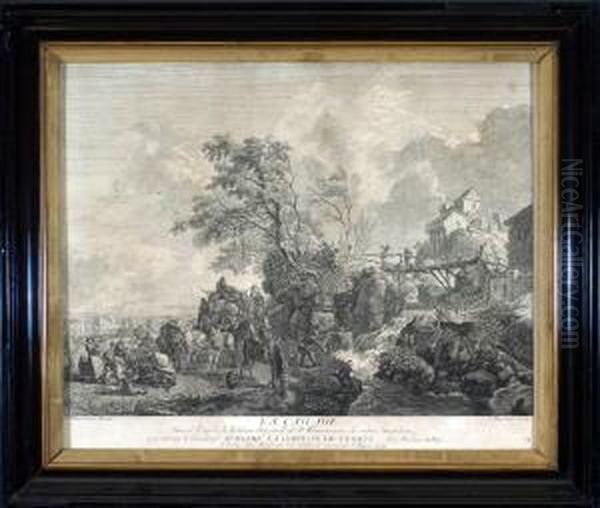Reiche Landschaft, Rechts Ein Wasserfall Mit Brucke, Links Reisende - view 1