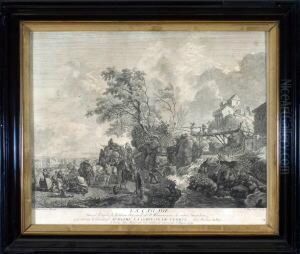 Reiche Landschaft, Rechts Ein Wasserfall Mit Brucke, Links Reisende by Jean Moyreau