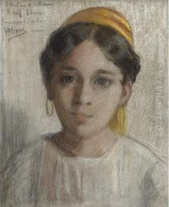 Portrait Of A North African Jewish Girl by Edouard Moyse