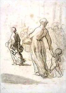 Two Women and a Child by Honore Daumier