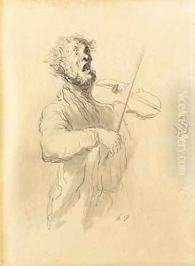 Violoniste chantant by Honore Daumier
