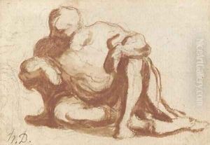 Etude d'un homme accroupi by Honore Daumier