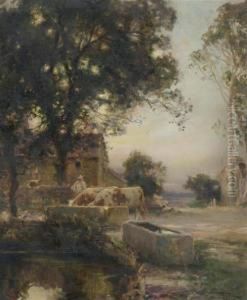 Kuhe Bei Der Tranke. 1909. by Jules Alexis Muenier