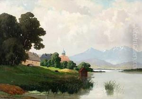 Voralpenlandschaft Mit Kloster Am Ufer - view 1