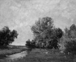 J. "bachlandschaft". Sign. Und Dat. Viii. 17. Rucks. Betitelt "herbstmorgen" Und Bez by Josef Muhlbeck