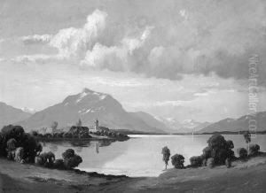 "die Fraueninsel Im Chiemsee". Sign. Und Bez. Munchen. Ol Auf Lwd. 60 X 80 Cm. Rahmen by Josef Muhlbeck
