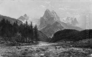 Alpenlandschaft Mit Dem
Rosenlauigletscher. Signiert Unten Links: B. Muhlig. Ol Auf Leinwand. H
28; B 45 Cm. by Bernhard Muthlig