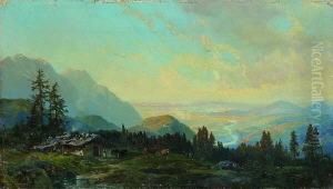 Blick Von Einer Alm Auf Ein Weites
 Flusstal