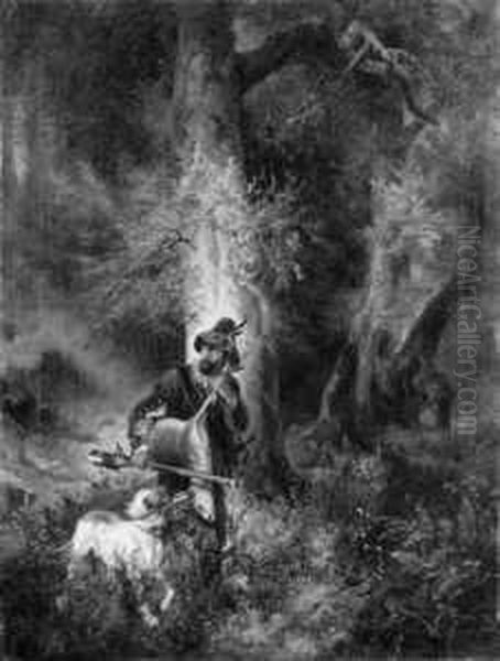 Nach Der Jagd. Ein Waidmann Mit
Erlegtem Rehbock Und Hund. Signiert Unten Rechts: Meno Muhlig. Ol Auf
Leinwand. H 47; B 36 Cm. - view 1
