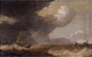 Ships Tossed On A Stormy Sea by Pieter the Younger Mulier