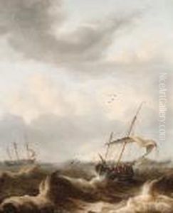 A Kaag And A Fluyt In A Storm by Pieter the Younger Mulier