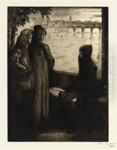 Le Dante Et Deux Jeunes Femmes by Alfredo Muller