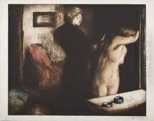 Femme Nue Coiffee Par Sa Domestique by Alfredo Muller