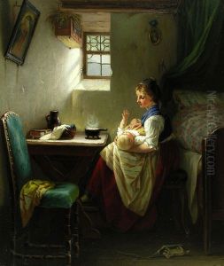 Interieur Mit Mutter Und Kind by August Muller