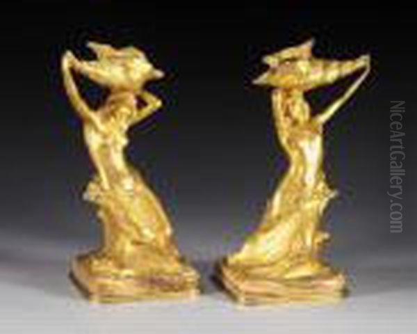 A Pair Of Art Nouveau Gilt Bronze Figural Candlesticks, Early 20th Century - view 1