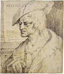 Half-length Study Of A Man In A Hat, Standing Before A Window (``respice') by Jan Harmensz. Muller