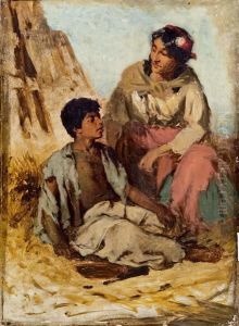 Orientalin Mit Bettlerjunge by Leopold Carl Muller