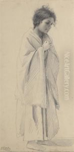 A Young Girl Standing Barefoot, Wrapped In A Shawl A Young Girl Standing Barefoot, Wrapped In A Shawl